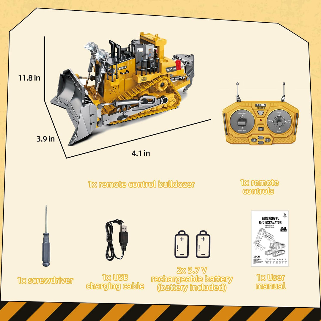 Ferngesteuertes Bagger Spielzeug,11CH,2,4GHz Bagger RC,680° Drehung,Mit Licht und Ton,Geeignet für J