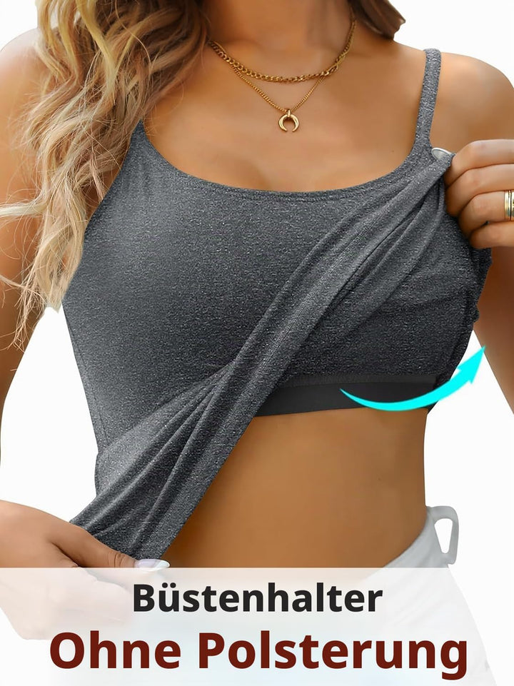 Attraco 2er Pack Damen Baumwolle Tank Top mit Regal BH Unterhemd Verstellbarer breiter Riemen Camiso