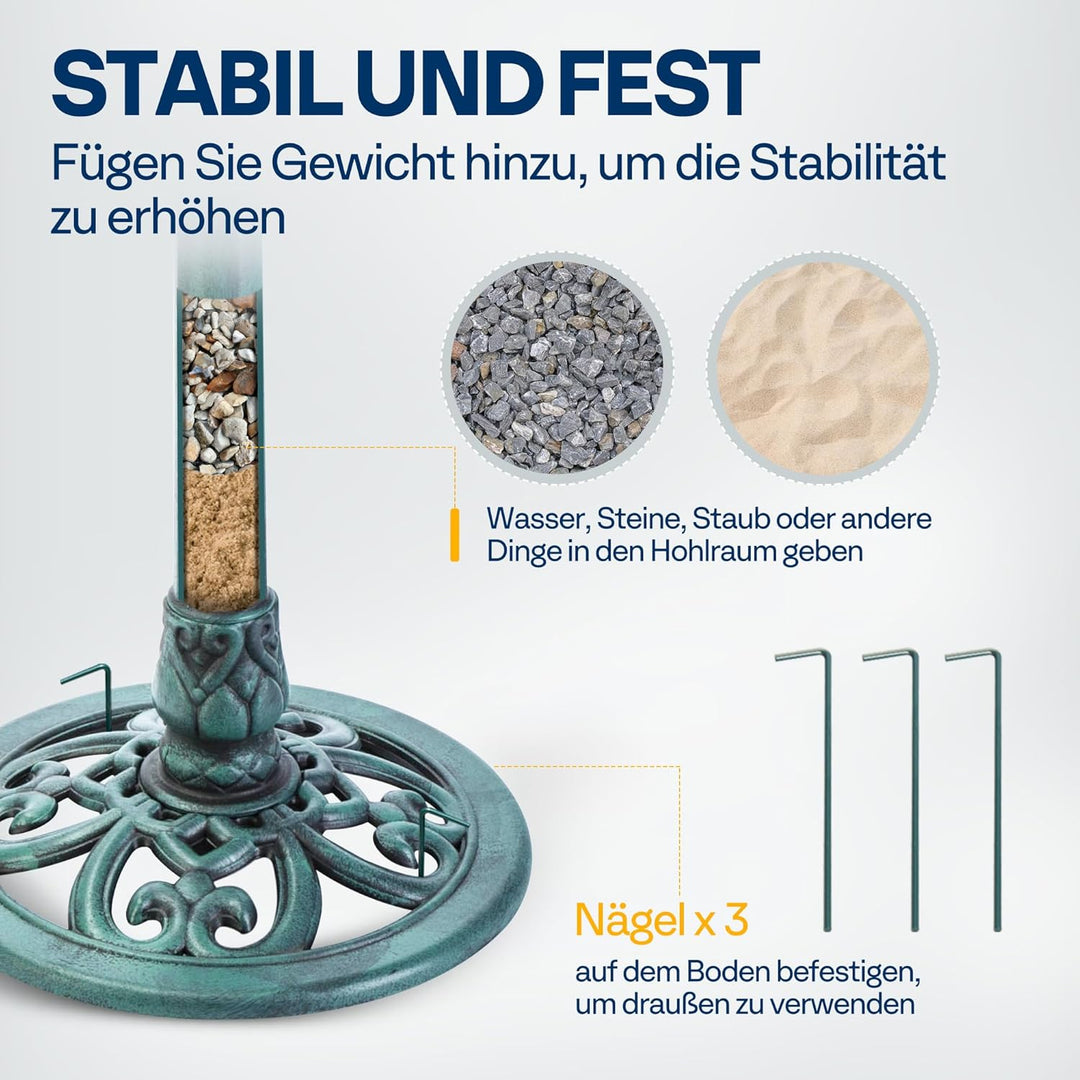 VIVOHOME Vogeltränke 71cm hoch Polyresin leicht antike Optik für Aussenbereich Grün, Grün