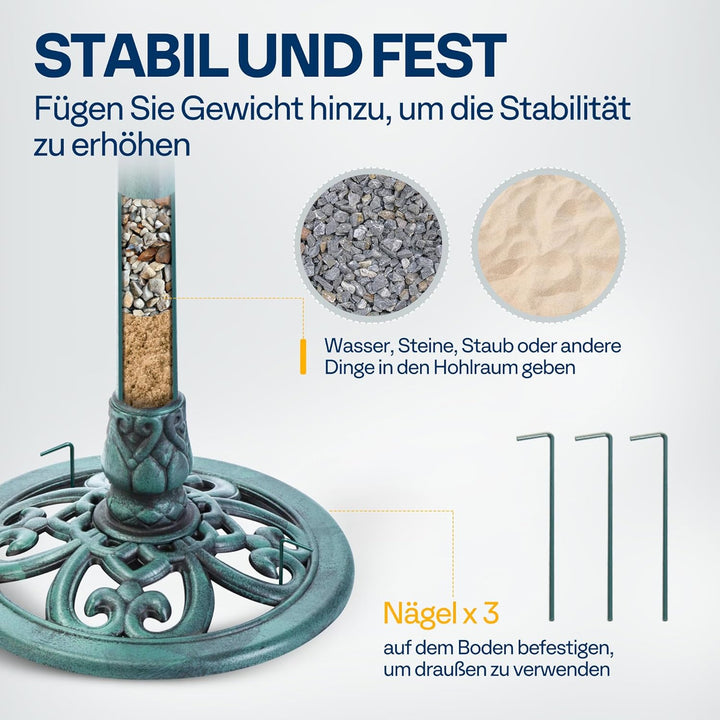 VIVOHOME Vogeltränke 71cm hoch Polyresin leicht antike Optik für Aussenbereich Grün, Grün