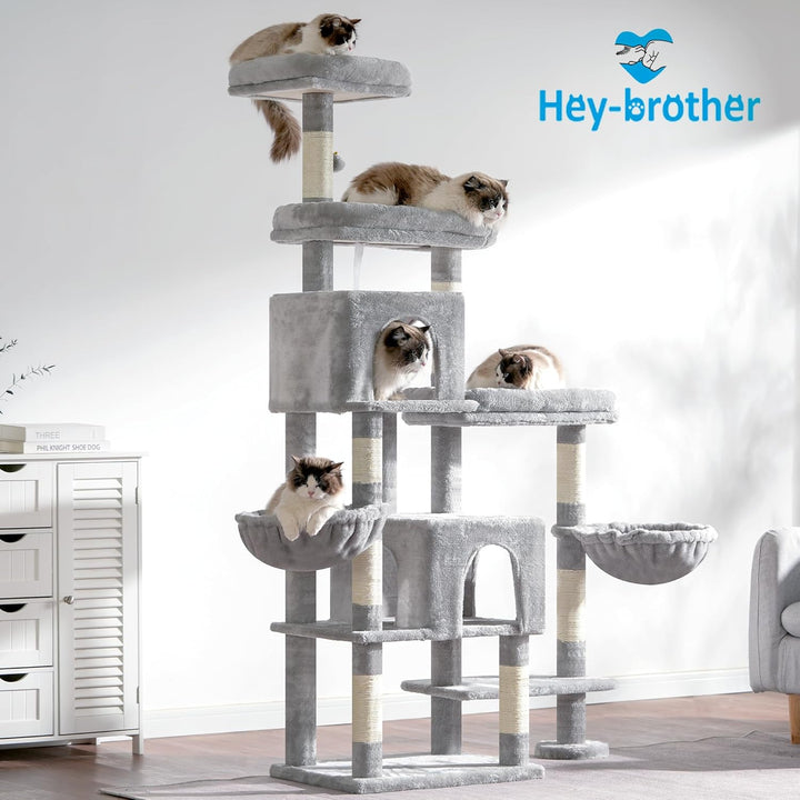 Hey-brother XXL Kratzbaum für gross Katzen, 180 cm hoch Stabil Katzenbaum mit rechts erweitert mit 3