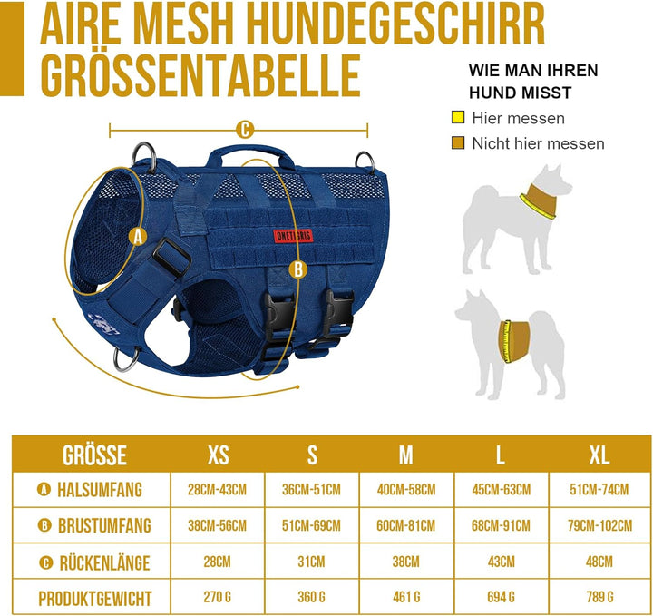 OneTigris No-Pull Hundegeschirr, AIRE MESH Einstellbar Sicherheitsgeschirr Ultra Atmungsaktiv für Gr