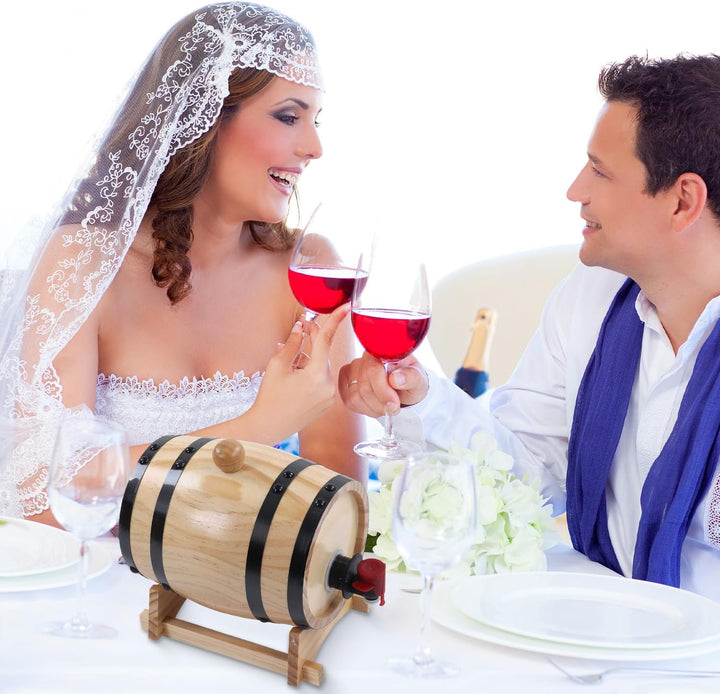 Tissting Weinfass, 5L Whiskyfass Aus Holz mit Bock und Zapfhahn, Vintage Holzfass Braufass Spirituos