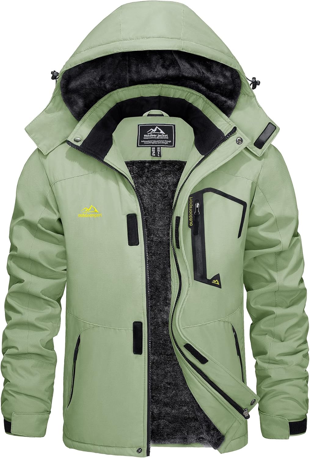 KEFITEVD Herren Skijacke Atmungsaktiv Warm Gefüttert Winterjacke mit Abnehmbarer Kapuze Snowboardjac