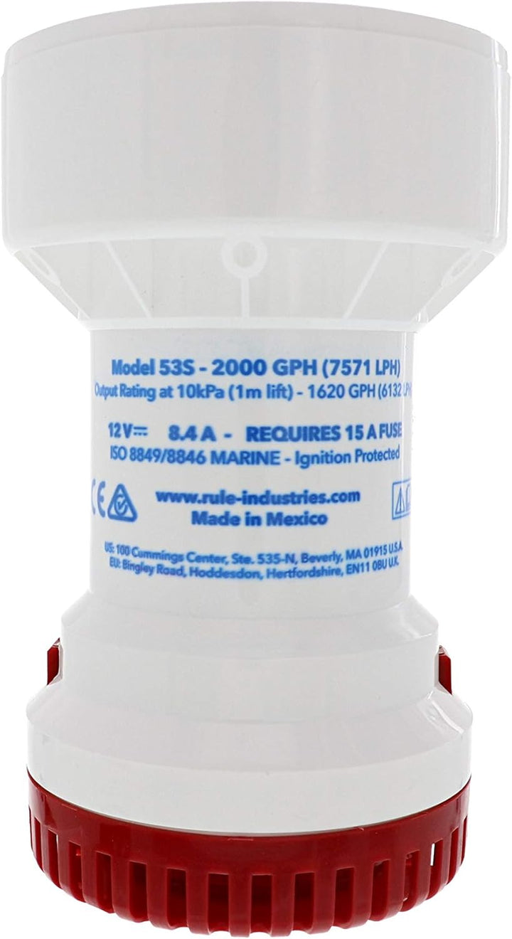 Rule Automatische Bilgepumpe, hohe Kapazität 2000 GPH, 2000 GPH
