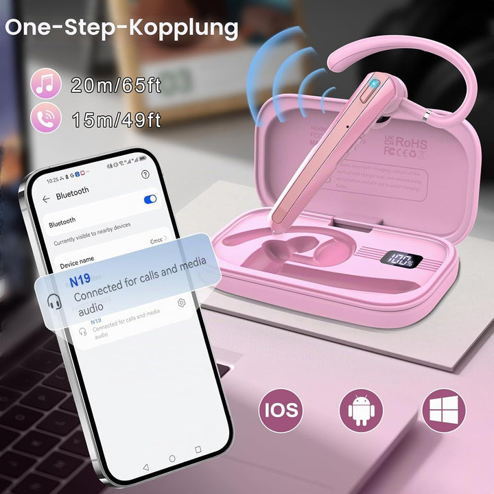 V5.3 Bluetooth Headset, Headset Kabellos Freisprech mit ENC Dual Geräuschunterdrückung Mic, 120 Std