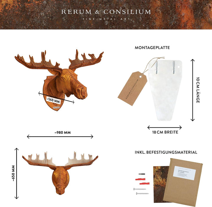 Rerum & Consilium Elch Wanddeko in Edelrost-Optik I Made in Germany I 98 x 65 x 56 cm I 29 kg Eigeng