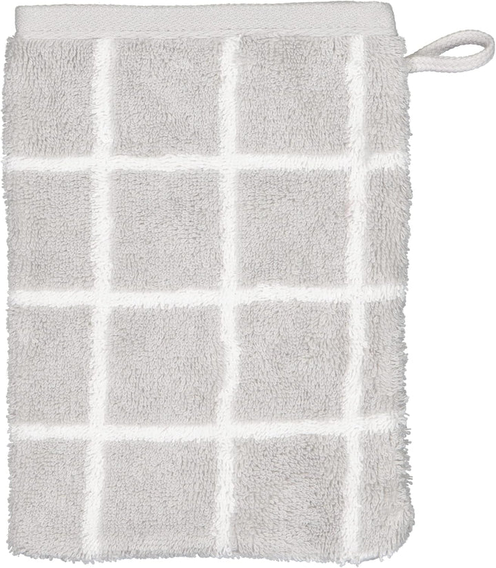 Cawö Home Handtücher Zoom Karo 123 Platin - 76 Waschhandschuh 16x22 cm, Waschhandschuh 16x22 cm