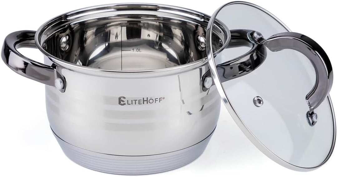 EliteHoff Topfset Induktion, Kochtopf Set mit Glasdeckel, 7-lagiger Edelstahl Topf und Pfannenset mi