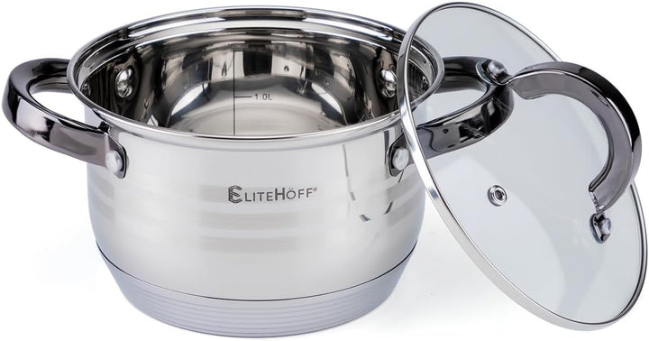 EliteHoff Topfset Induktion, Kochtopf Set mit Glasdeckel, 7-lagiger Edelstahl Topf und Pfannenset mi