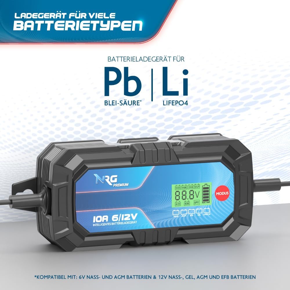 LiFePO4 Ladegerät 12V/6V 10A Batterie Auto LKW Batterieladegerät Lithium-Eisenphosphat-Ladegerät Ble