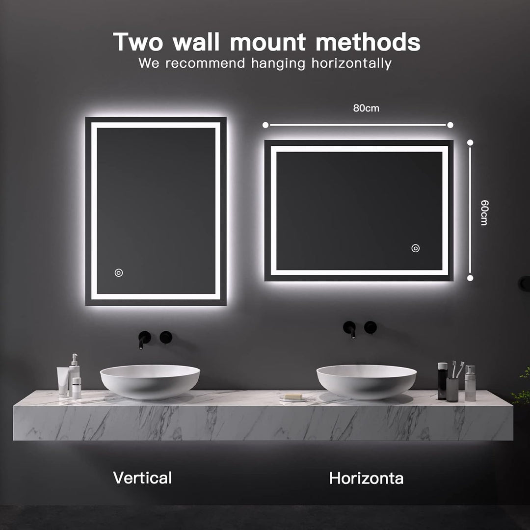 Dripex Badspiegel LED Badezimmerspiegel mit Beleuchtung mit Touch-Schalter Wandspiegel Beschlagfrei
