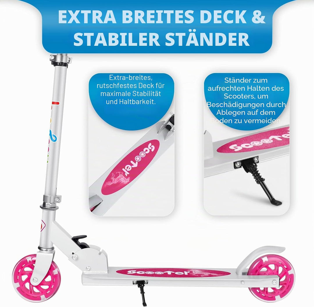 BELEEV Roller Kinder 2 Räder, Klappbar Kinderroller für Mädchen Jungen, Tretroller mit LED Leuchtend