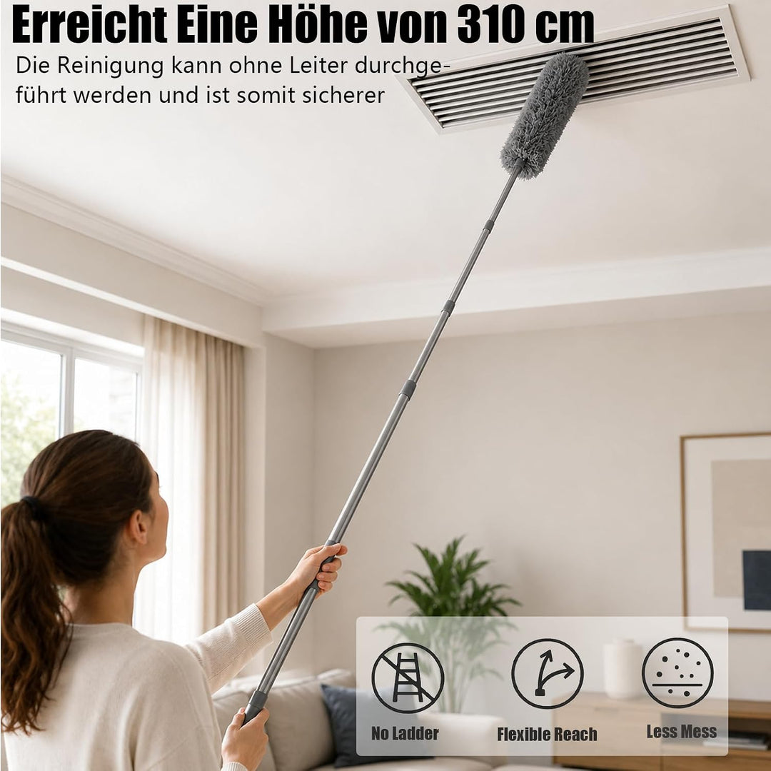 Teleskop Staubwedel Set, Spinnenwebenentferner aus Edelstahl ，310 cm Staubwedel Lang Waschbar