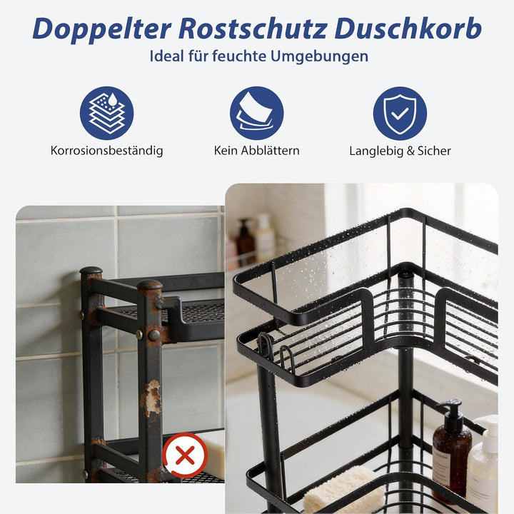 3 Stück Duschregal ohne Bohren Stehend Duschregale mit Verstellbaren Füssen Eck-Duschablage Freisteh