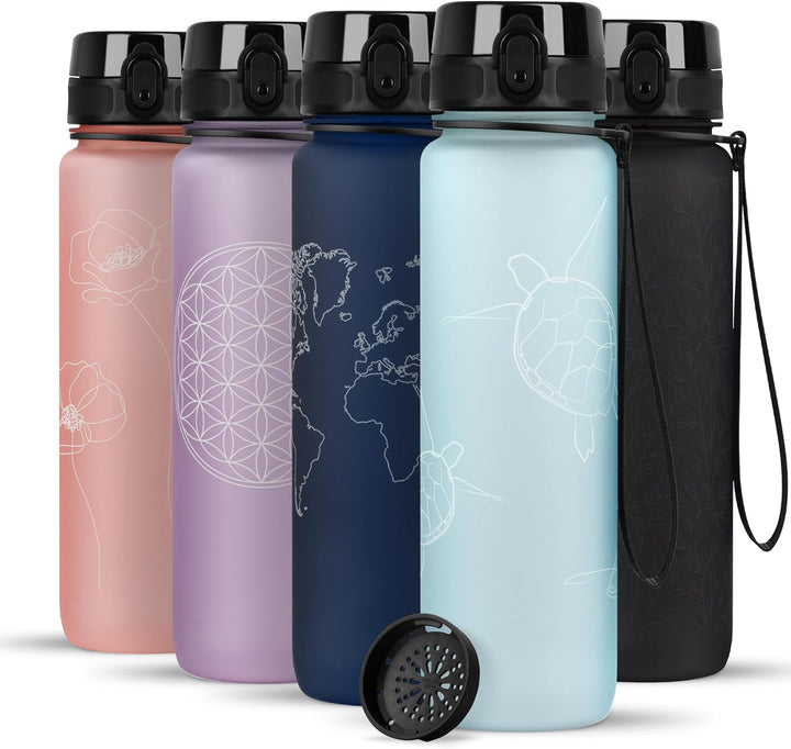 720°DGREE Trinkflasche 1l mit Motiv “uberBottle“ +Sieb - Auslaufsicher, Leicht, BPA-Frei, Bruchsiche
