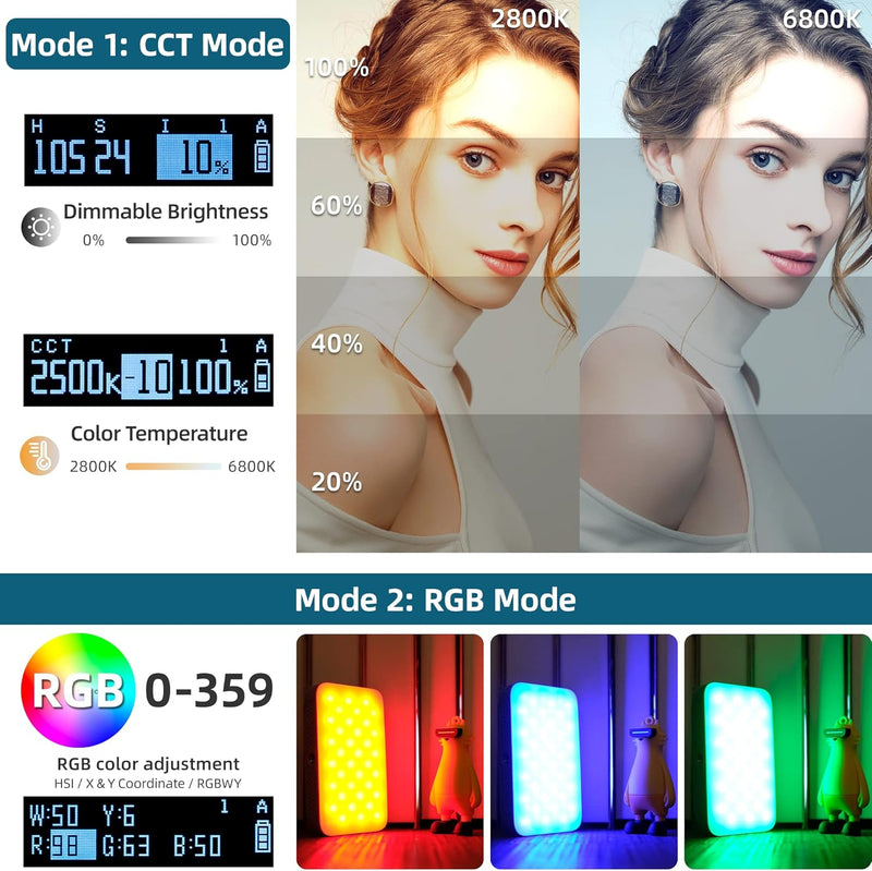 Weeylite S05 RGB LED Videoleuchte mit App-Steuerung,Mini Kameraleuchte mit 2000mAh Akku 360° Vollfar