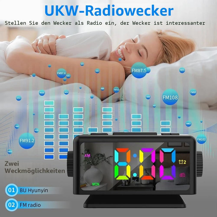 DollaTek RGB Digitalwecker UKW Radiowecker mit 2 USB Anschlüssen Sleep Sound Maschinen mit Timer Sch