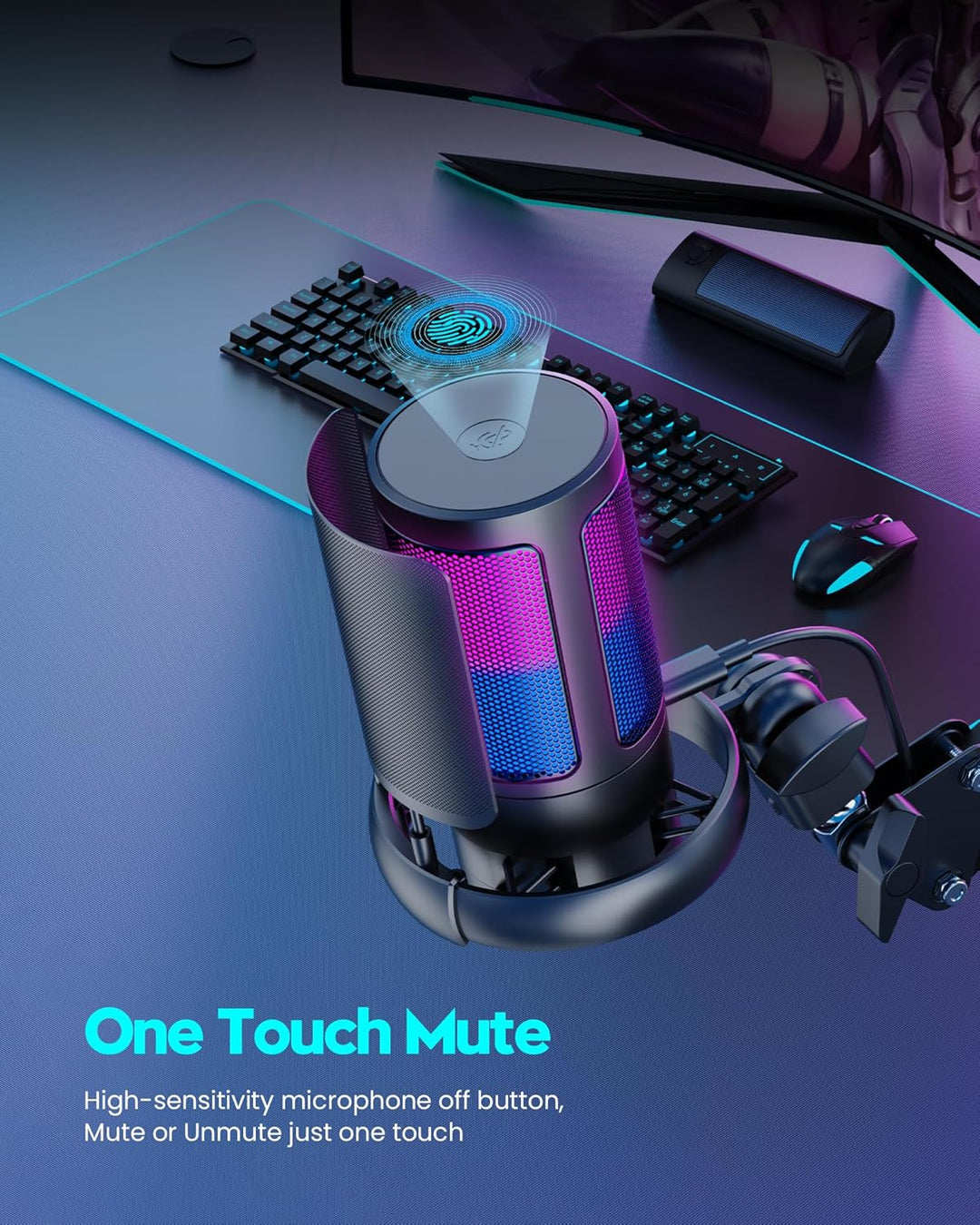 Gaming Mikrofon Mit Arm - RGB Podcast Mikrofon für PC, Streaming, PS4/PS5/MAC - USB Microphone