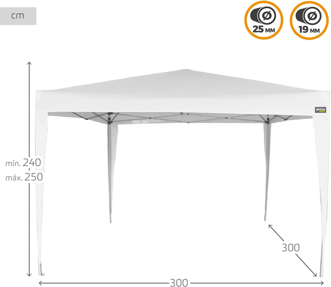 AKTIVE 62187 - Faltpavillon 300x300x240/250 Weiss, Markisen für den Aussenbereich, Terrasse, Strand,