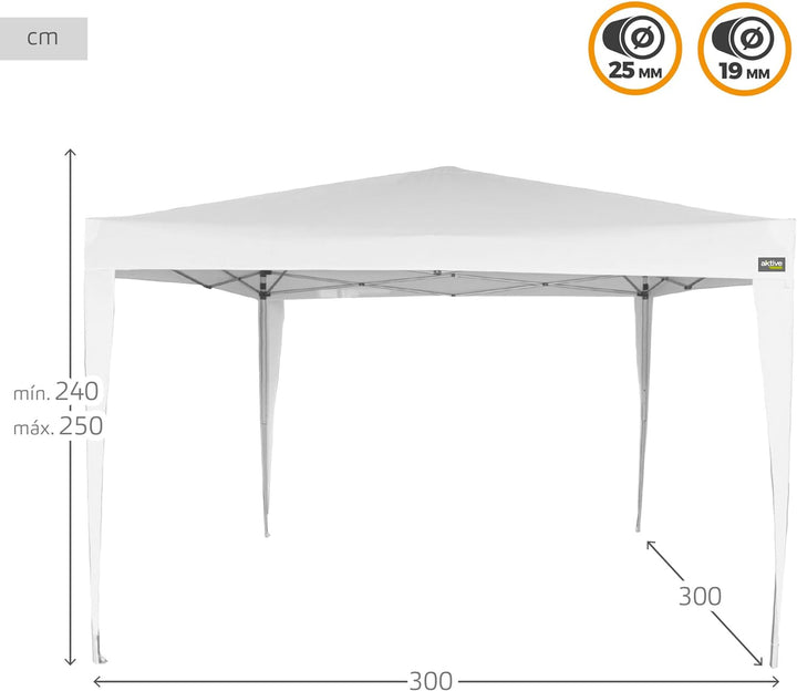 AKTIVE 62187 - Faltpavillon 300x300x240/250 Weiss, Markisen für den Aussenbereich, Terrasse, Strand,