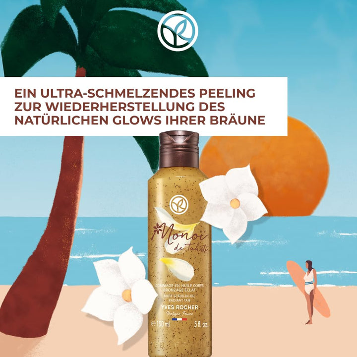 Yves Rocher Monoï Körperpeeling-Öl strahlende Bräune, Exotische Pflege für Ihre Haut, 1 x Flacon 150