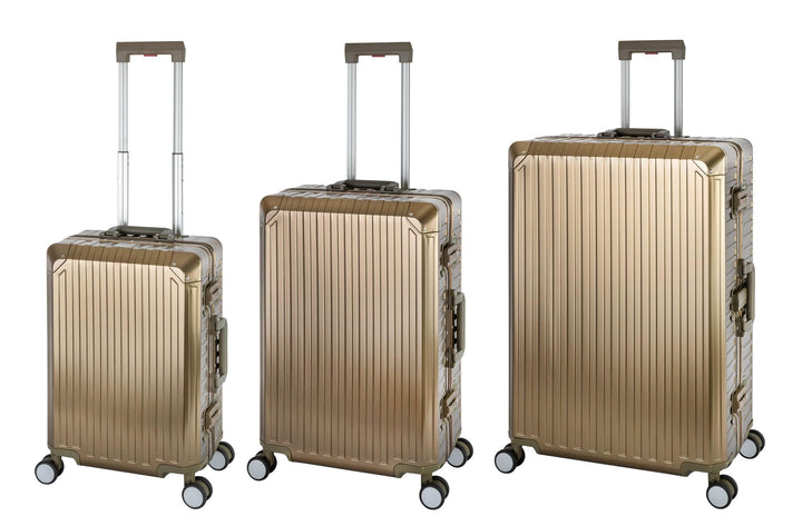 Travelhouse Tokyo Alu Reisekoffer Reise Trolley 3er Set (Champagner, Handgepäck, Mittlerer und Gross