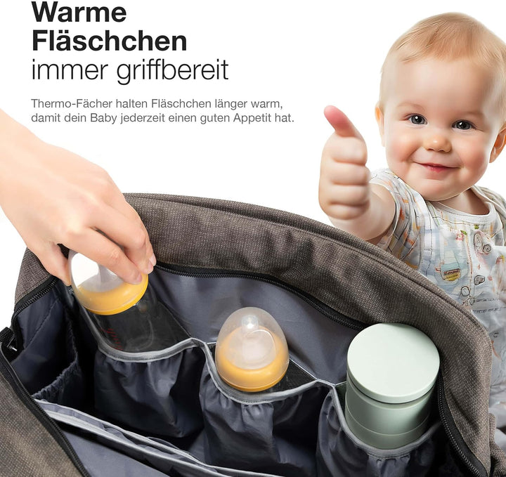Daliya ALPINO PURE Wickeltasche 30L – 17 Fächer, Grosse Baby-Tasche mit Wickelunterlage, Thermofäche