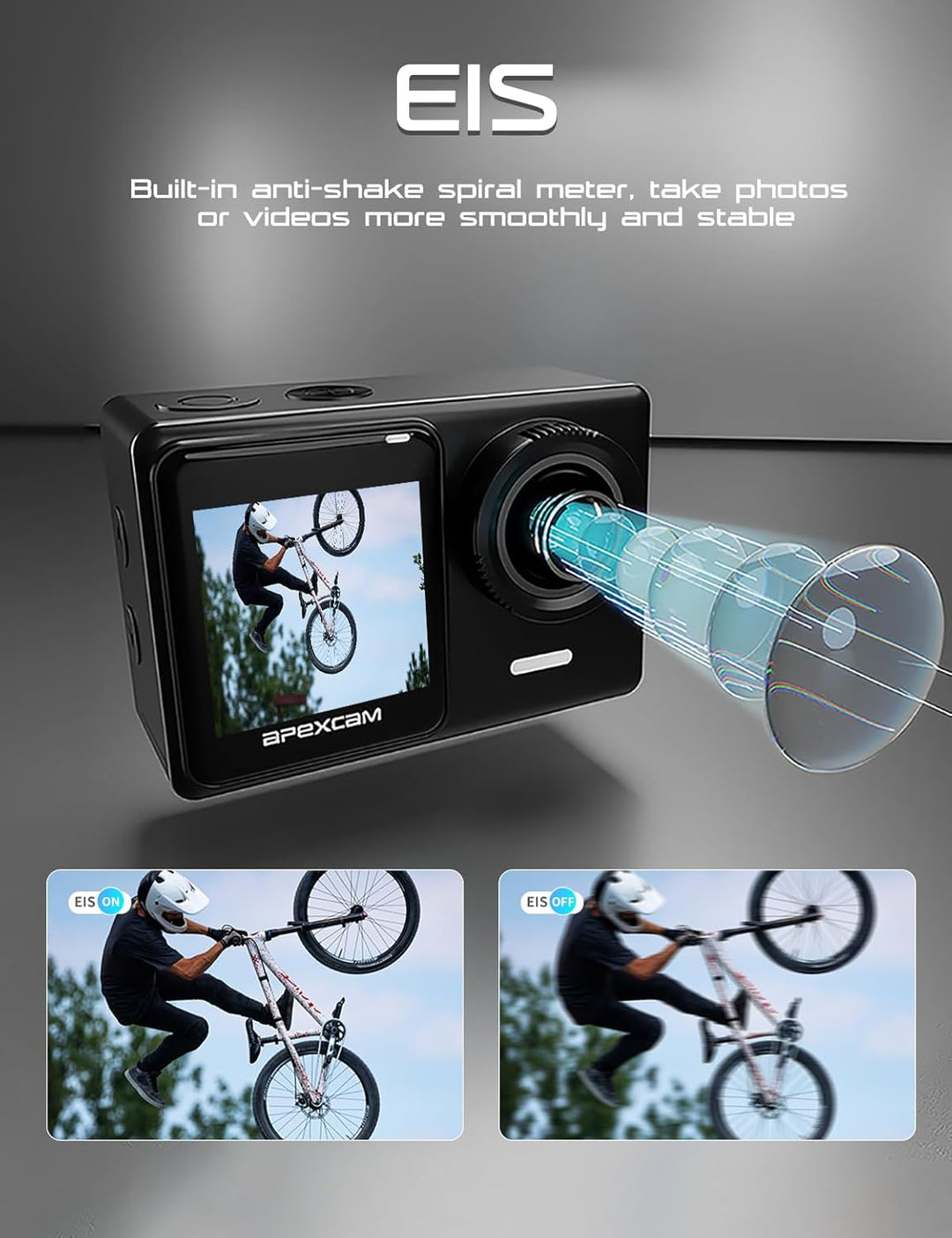 Apexcam 4K 30FPS 20MP Action Cam Dualscreen Touchscreen 40M wasserdichte Unterwasserkamera EIS Stabi