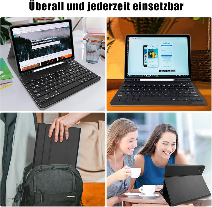 Zabatoco Samsung S6 Lite Table Hülle mit Tastatur (Deutsches QWERTZ) Abnehmbarer magnetischer Blueto
