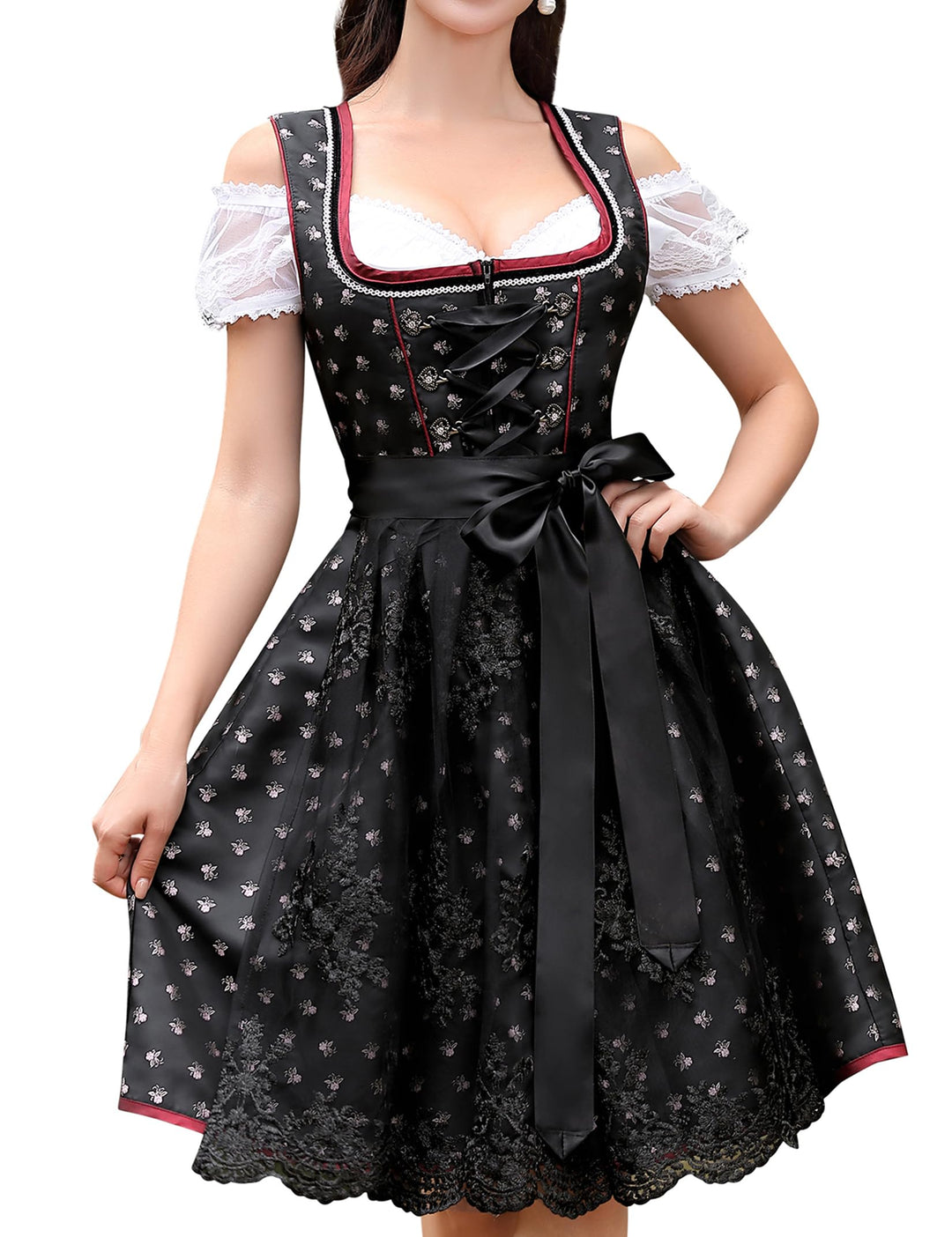 Clearlove Dirndl Damen Midi Trachtenkleid 3 Teilig inkl. Dirndl Kleid Dirndlschürze Dirndlbluse für