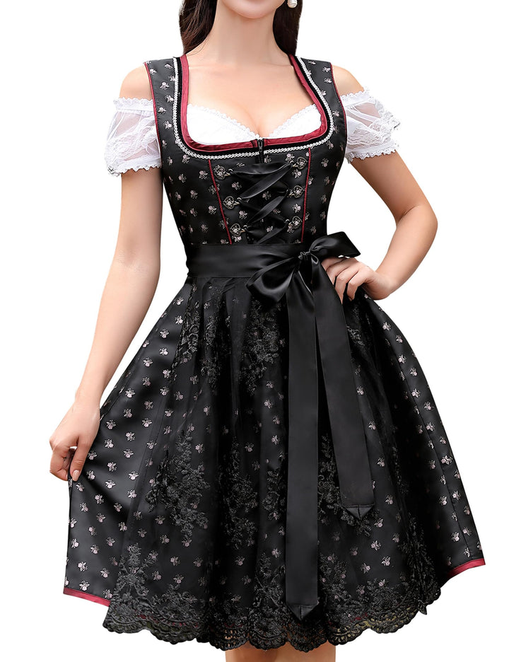 Clearlove Dirndl Damen Midi Trachtenkleid 3 Teilig inkl. Dirndl Kleid Dirndlschürze Dirndlbluse für