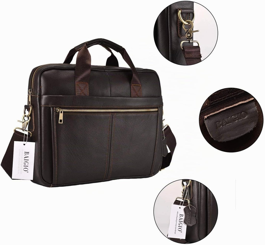 BAIGIO Aktentasche Herren Leder Laptoptasche Handtasche Business Umhängetasche 14 Zoll Vintage Leder