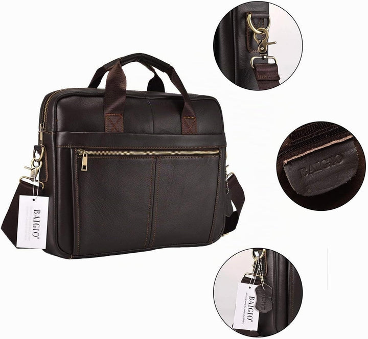 BAIGIO Aktentasche Herren Leder Laptoptasche Handtasche Business Umhängetasche 14 Zoll Vintage Leder