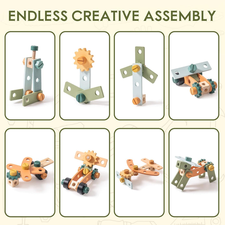 ROBOTIME Kinder Holz Werkzeugbank - Multifunktions-Werkbank Set mit Werkzeuggürtel, Hammer, Schraube