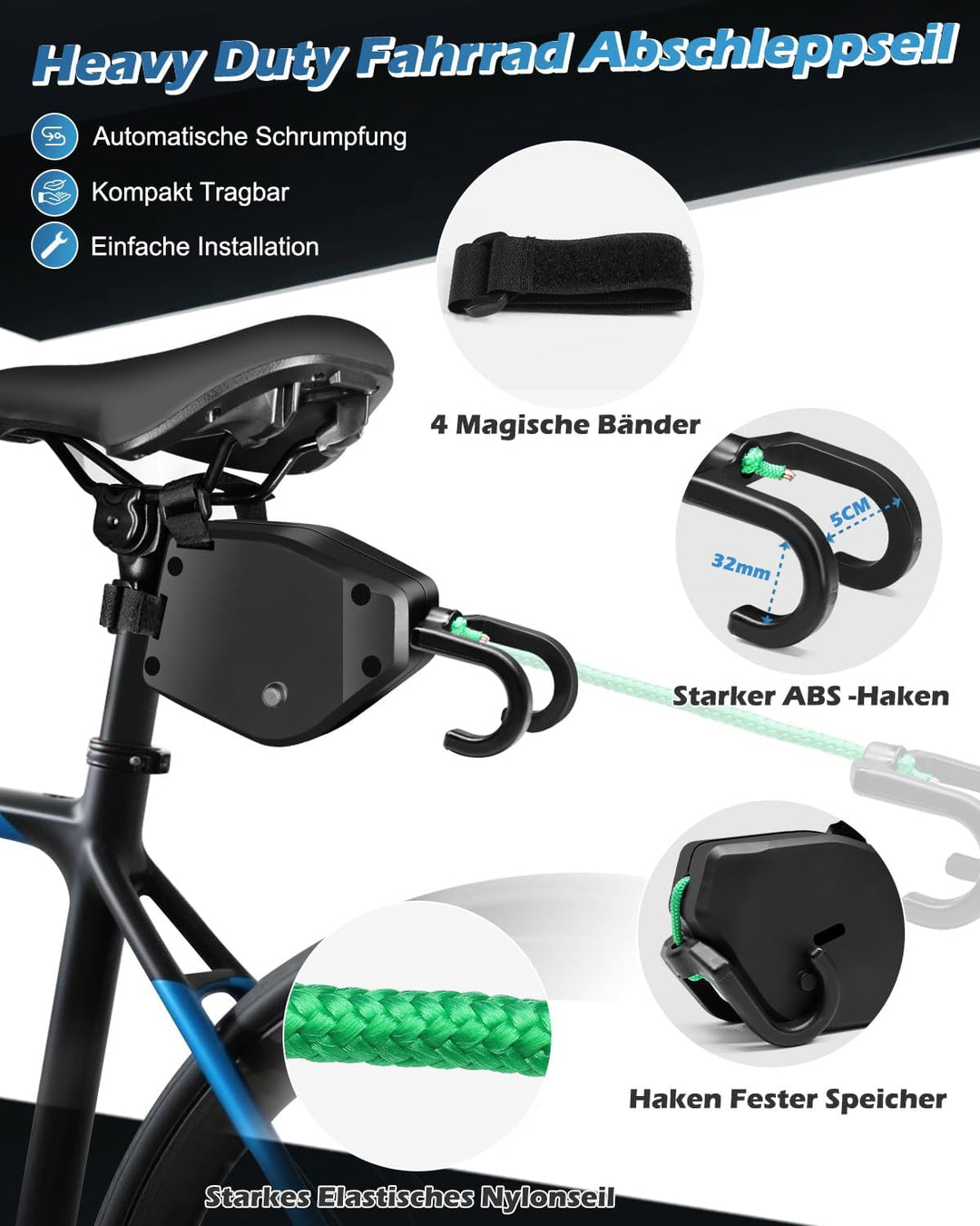 MAIKEHIGH Abschleppseil Fahrrad Kinder, Zugseil Fahrrad Kinder Follow Me Abschleppsystem 2,5 Meter U
