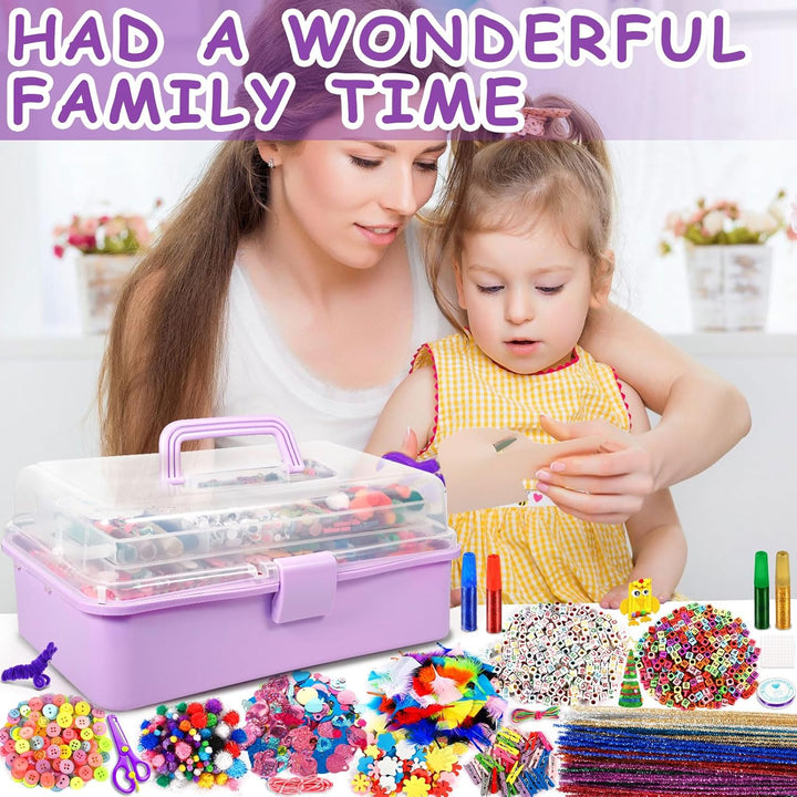 Purpledi 3300+ Stück Bastelsets für Kinder Bastelmaterial in Bastelkoffer, DIY Bastelzubehör Bastelb
