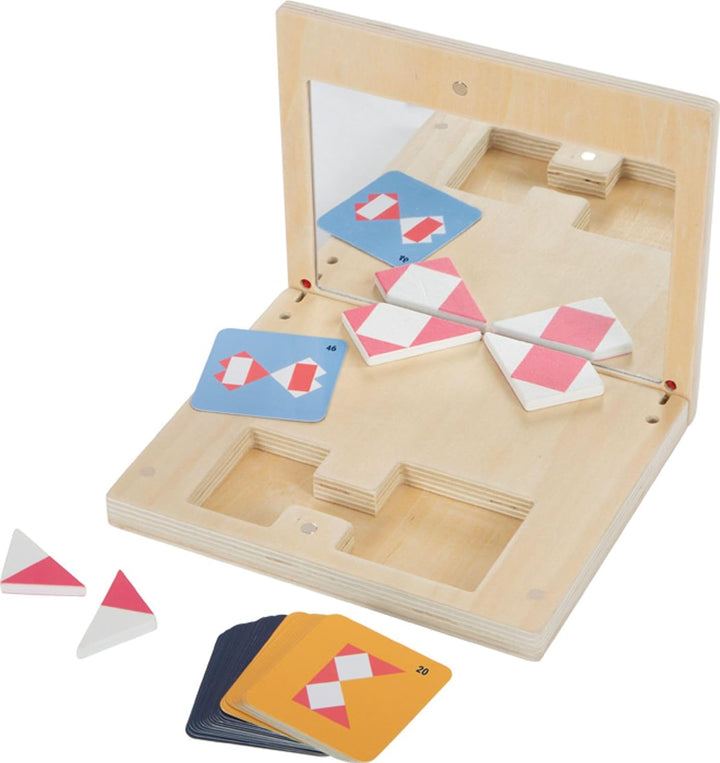 small Foot Symmetriespiel mit Spiegel „Educate“ aus Holz, Legespiel in Holzbox mit Magnetverschluss,