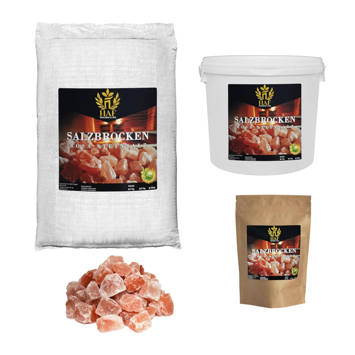 HAF® Rosa Salzbrocken 25 kg | Grobe Steinsalz Brocken ohne Zusätze und naturbelassen aus der Salt Ra