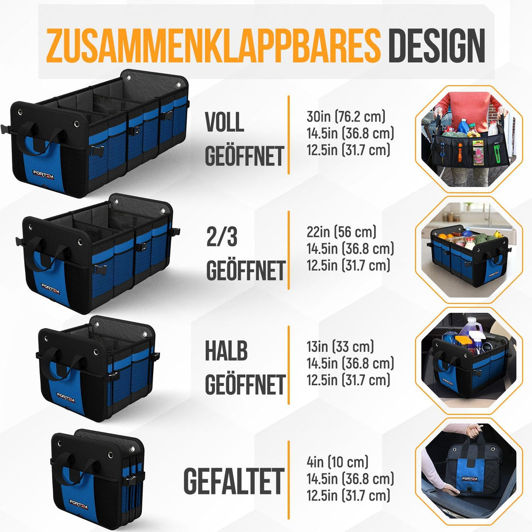 FORTEM Kofferraum Organizer, Kofferraumtasche, Zusammenklappbarer Auto Organizer Kofferraum mit Fäch