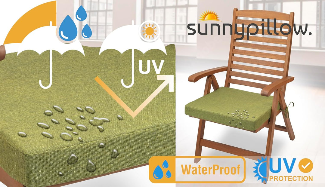 sunnypillow 2er Set Stuhlkissen 50 x 50 cm wasserdicht UV-lichtecht 7cm dick - Outdoor Polsterauflag