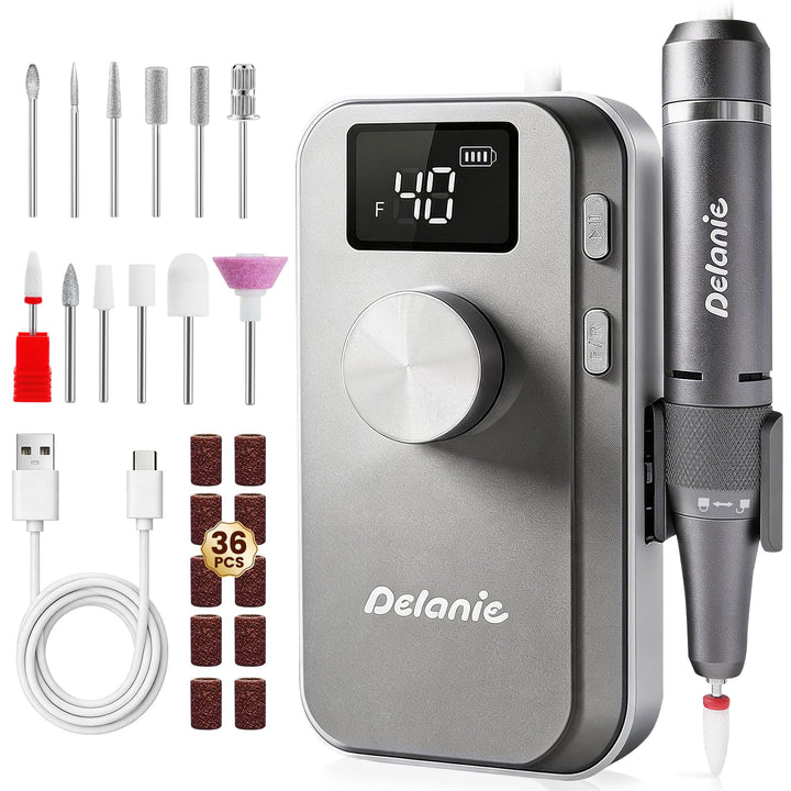 Delanie elektrischer Nagelfräser 40000 U/min für Gelnägel Acrylnägel, Grau, Grau