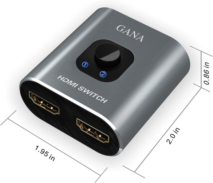 GANA HDMI-Switch 4 K 60 Hz – Bidirektionaler Schalter aus Aluminium, 2 Eingänge, 1 Ausgang/1 Eingang
