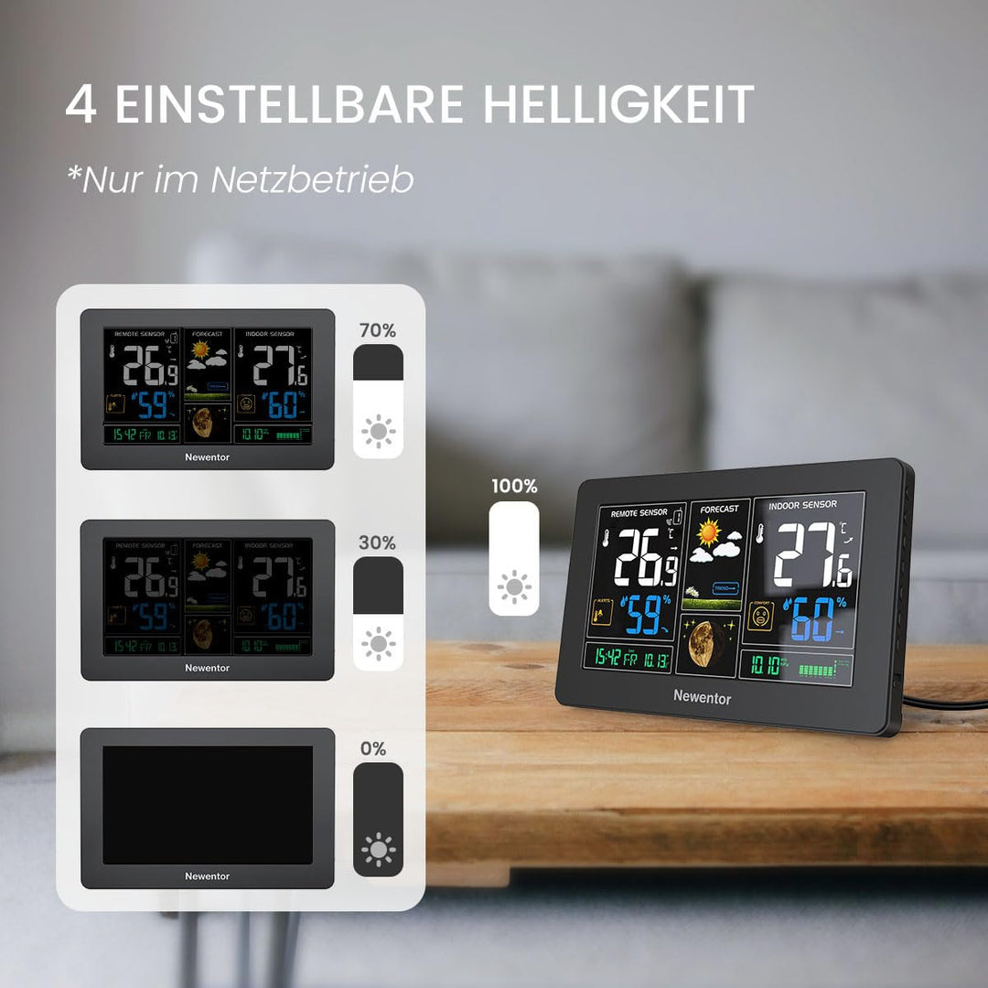 Newentor Wetterstation Funk mit Aussensensor - Funkwetterstation mit Wettervorhersage, Temperaturwar