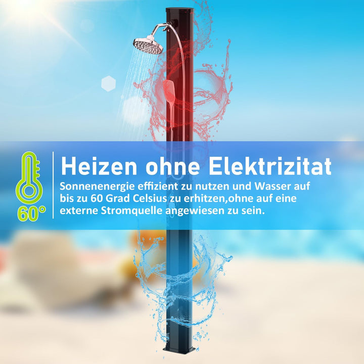 Ansobea solardusche 35 Liter Solar-Gartendusche - energiesparend, schwenkbarer Duschkopf um 180°, in