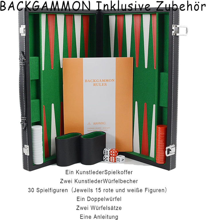 Backgammon Set 15" Klassisches Backgammon Brettspiel Tragbares Reise Strategie Backgammon Spiel Set