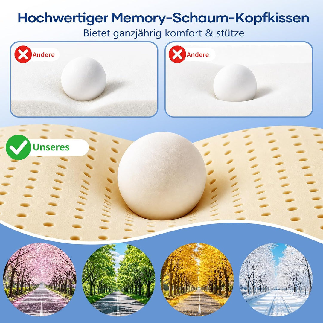 Nackenkissen zum Schlafen, 2-in-1 Ergonomisches Nackenstützkissen | Orthopädisches Memory Foam-Kisse