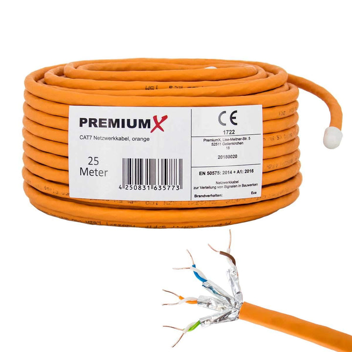 Premium X CAT 7 Netzwerkkabel 25m LAN Kabel Simplex Kupferkabel Ethernet Datenkabel S/FTP PiMF PoE E