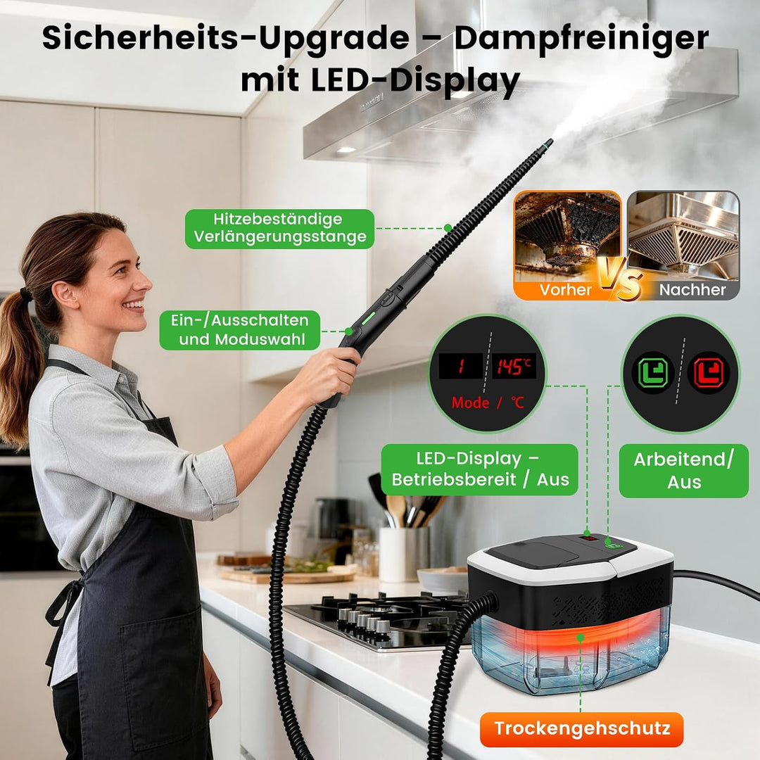 Granarbol 1.8L Dampfreiniger, 2500W Steam Cleaner - 8s Heizung 275°F/145°C, Entfernt Fett mit 18PCS