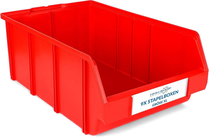 HMH 9x Stapelboxen Grösse XL Werkstatt Garage Keller Sichtlagerboxen 489x304x185mm Lagerboxen ROT Si